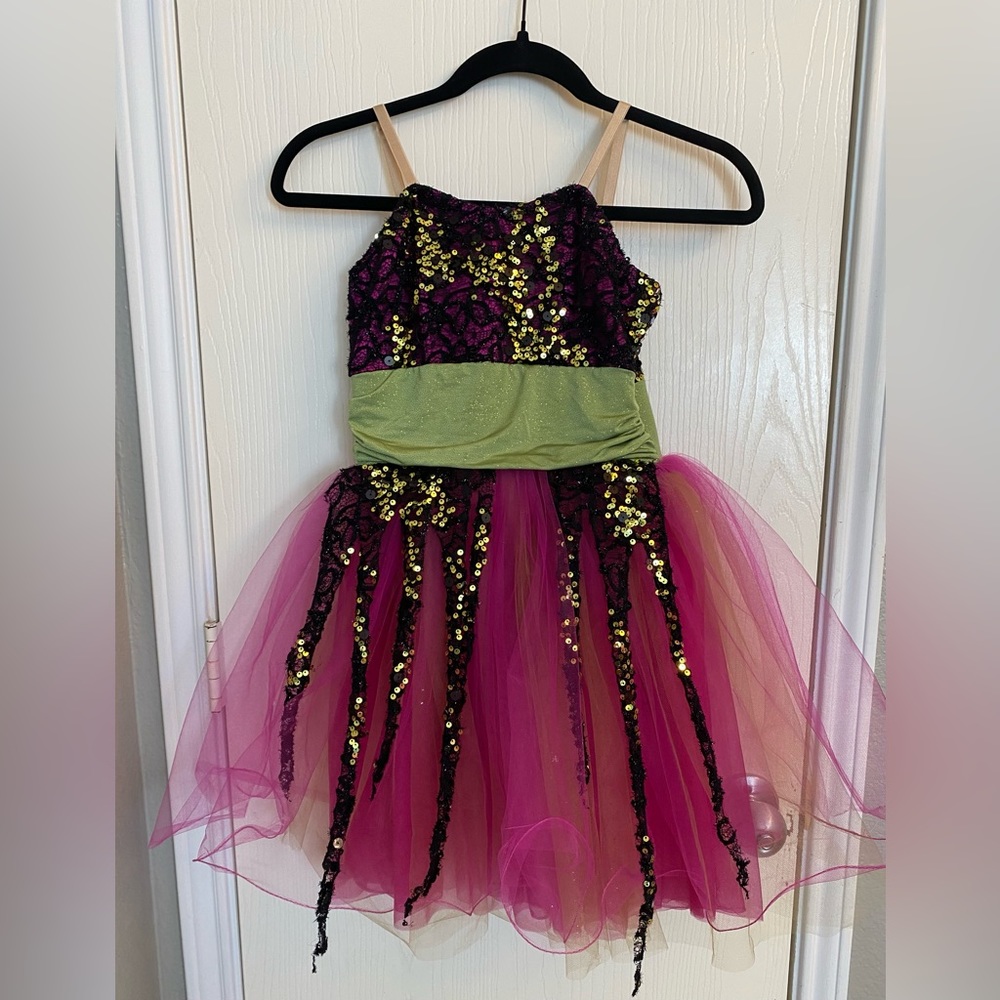 Curtain call hot pink lime green sequin tulle costume
